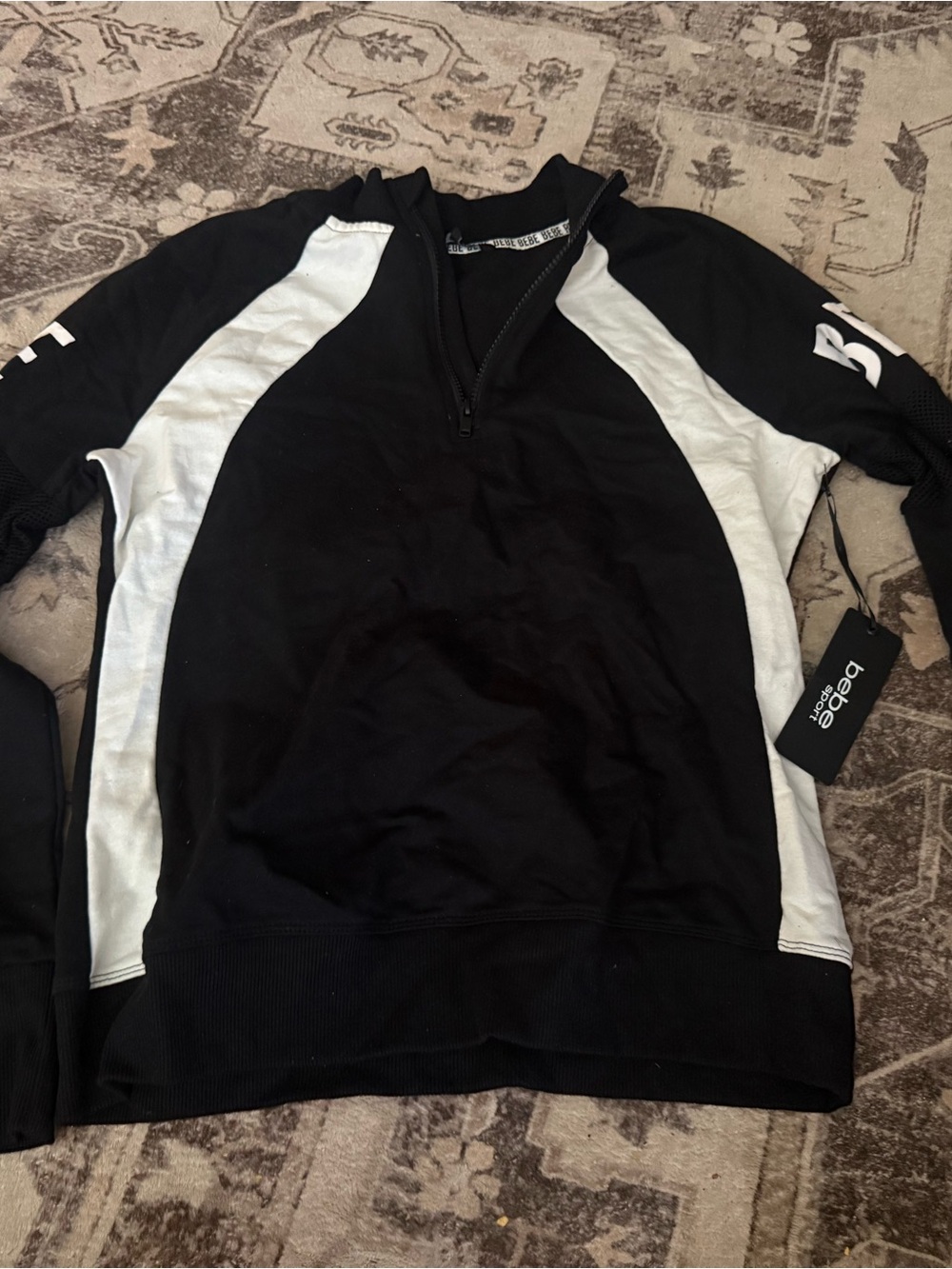 bebe Black and White Zip-Up Athletic Jacket